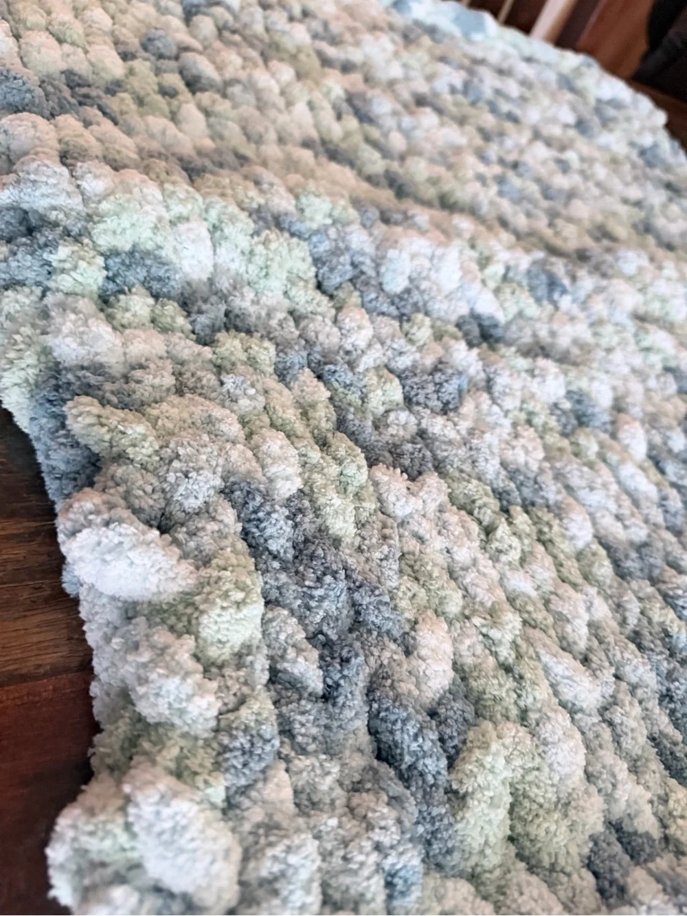 Plush Chenille Throw Blanket in Pale Blue and Mint